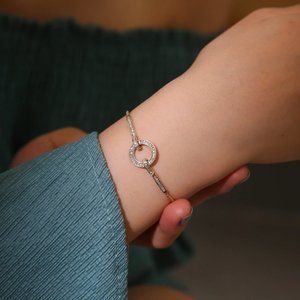 NEW Silver Micro Inlaid CZ Circle Snake Chain Bracelet